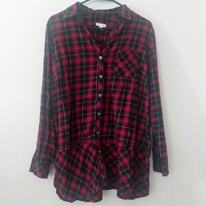 NWOT J. Jill Red and Black Plaid Button-Down Tunic